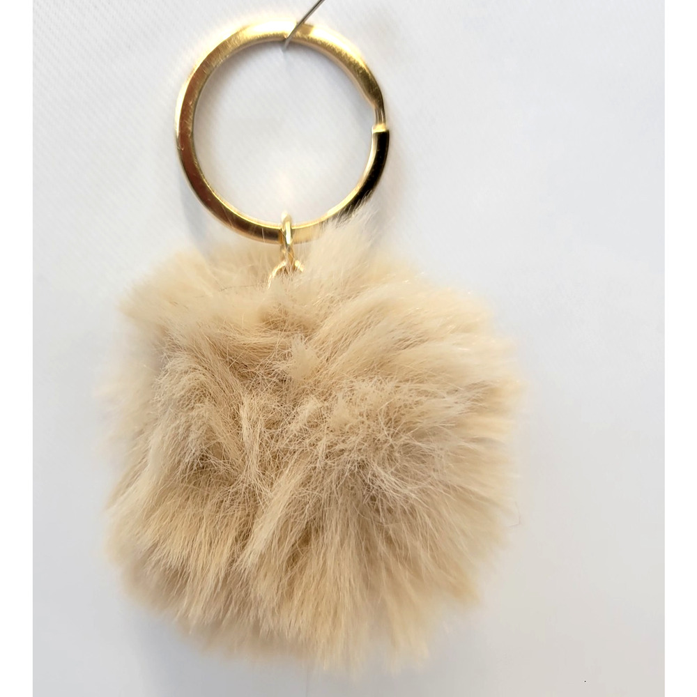 Beige Faux Fur Pom Pom Keychain Fluffy Puff Key Ring Bag Charm Accessory Soft - Picture 3 of 9